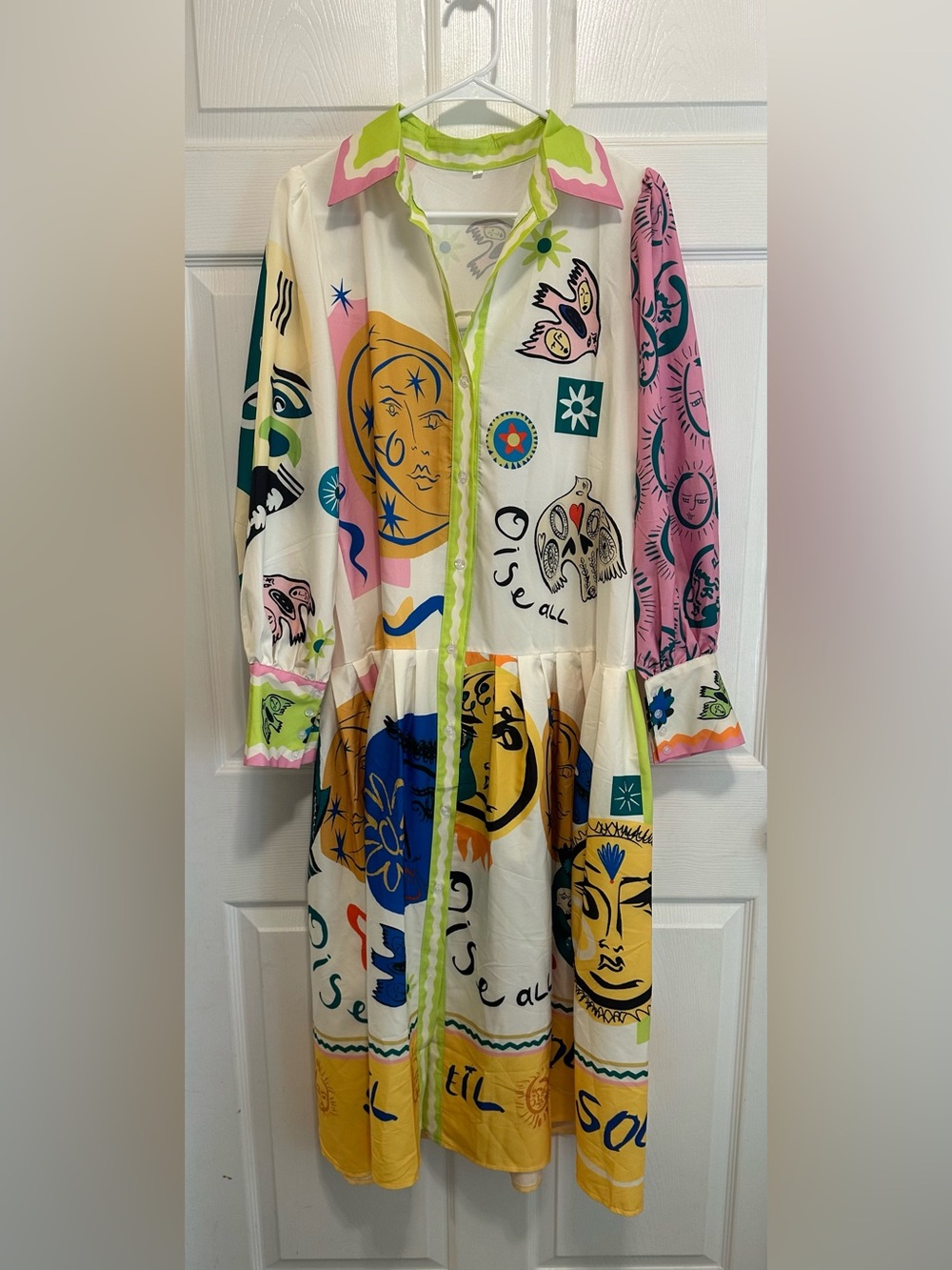 Colorful Graphic Print Long Sleeve Midi Dress